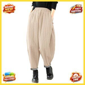 Quilted Padded Wide Leg Trousers Relaxed Fit Winter Warm Casual Pants